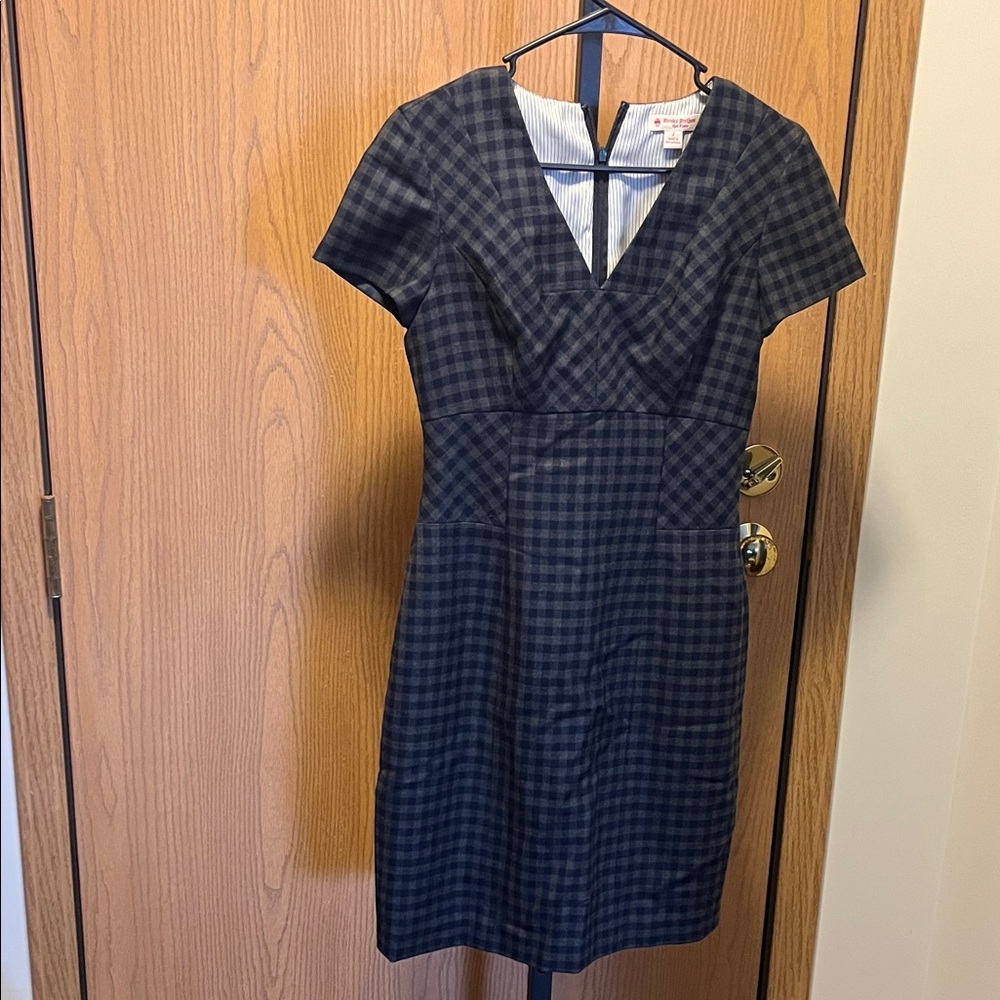 Brooks Brothers Navy Checkered Midi Dress